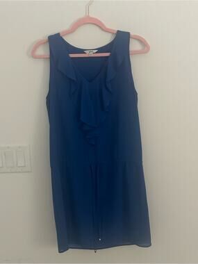 Blue Midi Dress With V-neck Ruffle and Tie at Waist Women’s S